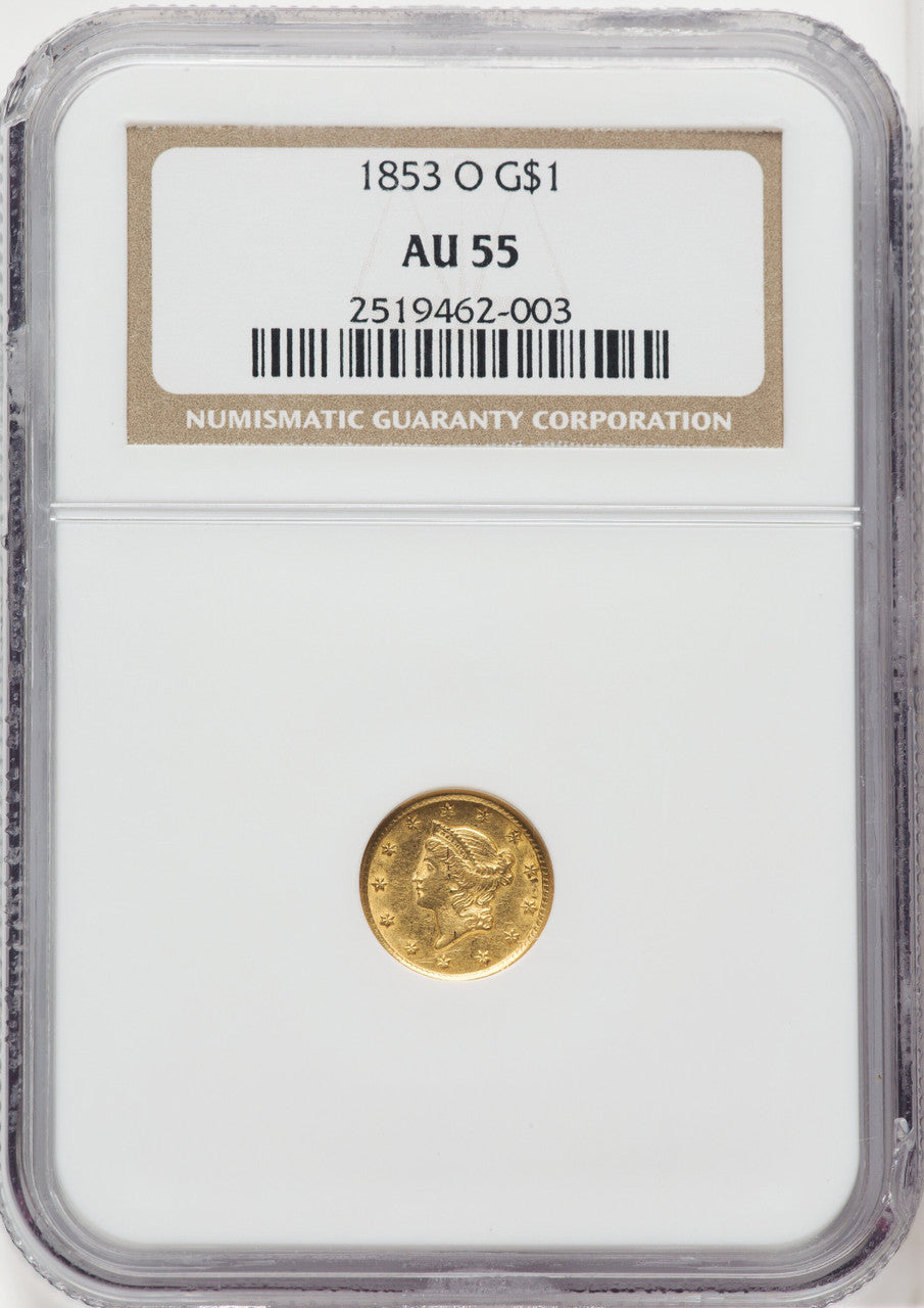 1853-O G$1 Gold Dollar NGC AU55