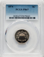 1874 5C Proof Shield Nickel PCGS PR67