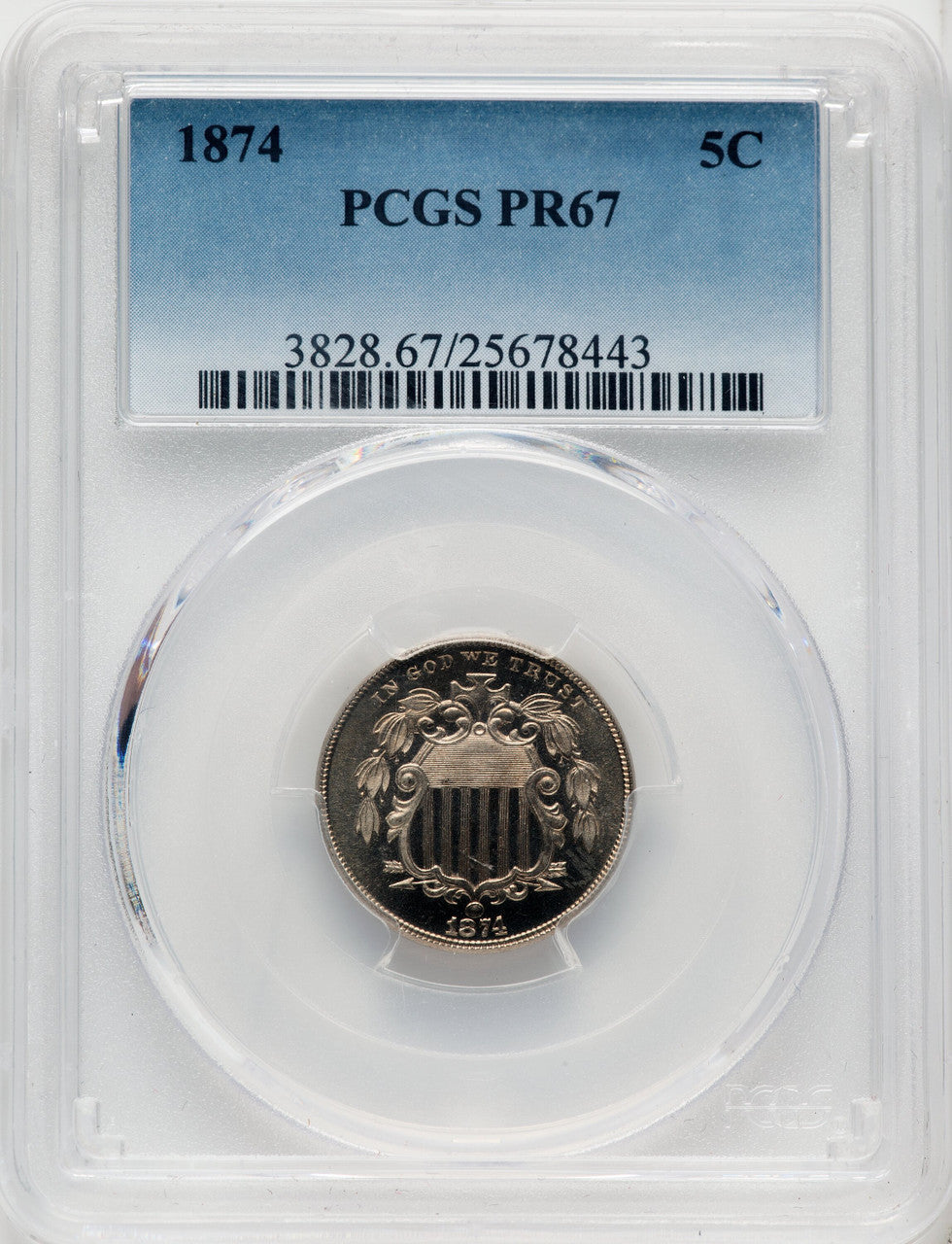 1874 5C Proof Shield Nickel PCGS PR67