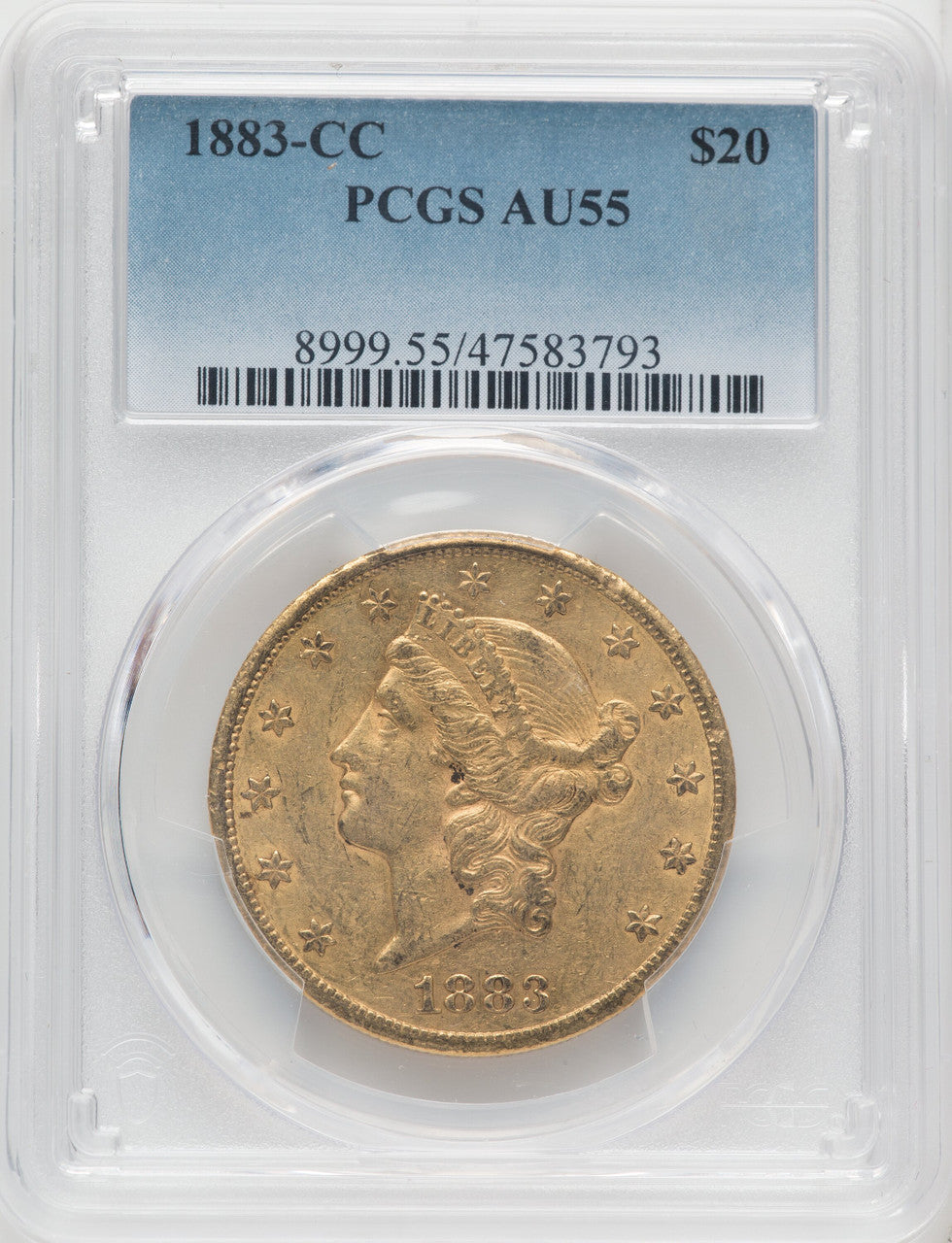 1883-CC $20 Liberty Double Eagle PCGS AU55
