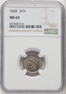 1868 3CN Three Cent Nickel NGC MS65