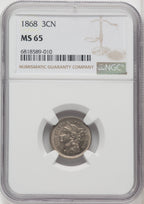 1868 3CN Three Cent Nickel NGC MS65