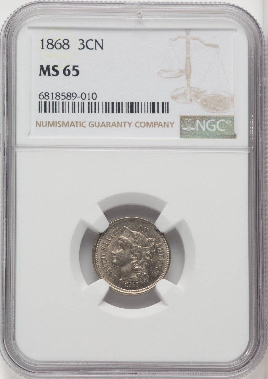 1868 3CN Three Cent Nickel NGC MS65