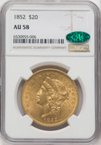 1852 $20 CAC Liberty Double Eagle NGC AU58