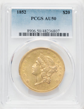 1852 $20 Liberty Double Eagle PCGS AU50