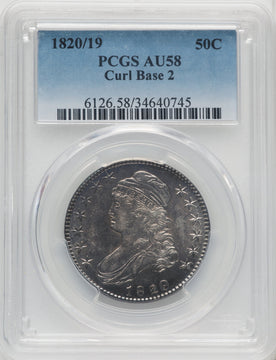 1820/19 50C Curl Base 2 Bust Half Dollar PCGS AU58