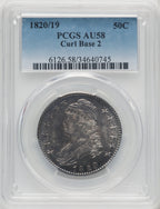 1820/19 50C Curl Base 2 Bust Half Dollar PCGS AU58