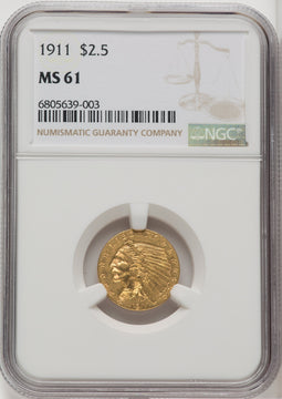 1911 $2.50 Indian Quarter Eagle NGC MS61 (766858040)