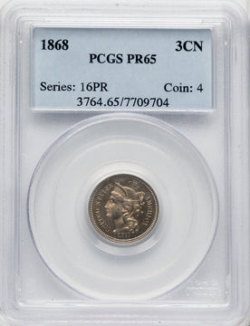 1868 3CN Proof Three Cent Nickel PCGS PR65