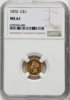 1876 G$1 Gold Dollar NGC MS61