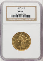 1847 $10 Liberty Eagle NGC AU58