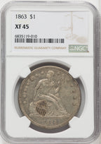1863 S$1 Seated Dollar NGC XF45