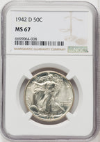 1942-D 50C Walking Liberty Half Dollar NGC MS67 (766725001)