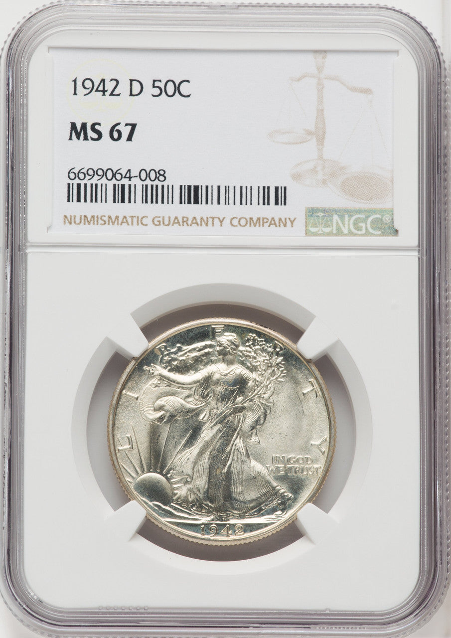 1942-D 50C Walking Liberty Half Dollar NGC MS67 (766725001)