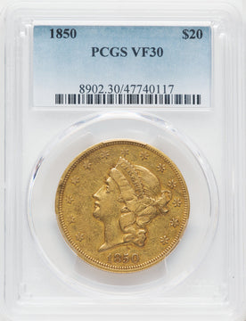 1850 $20 Liberty Double Eagle PCGS VF30
