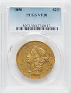 1850 $20 Liberty Double Eagle PCGS VF30