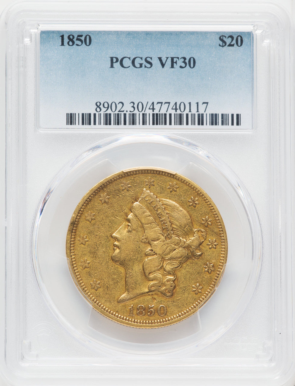1850 $20 Liberty Double Eagle PCGS VF30