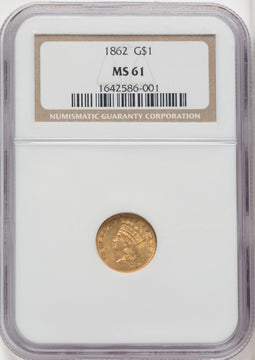 1862 G$1 Gold Dollar NGC MS61