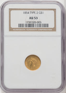 1854 G$1 Type Two Gold Dollar NGC AU53