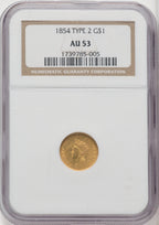 1854 G$1 Type Two Gold Dollar NGC AU53