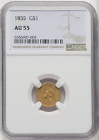 1855 G$1 Type Two Gold Dollar NGC AU55 (766993043)