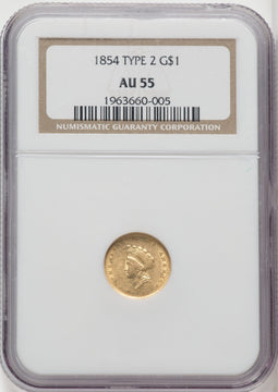1854 G$1 Type Two Gold Dollar NGC AU55 (766993041)