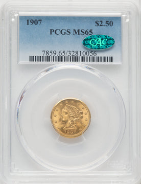 1907 $2.50 CAC Liberty Quarter Eagle PCGS MS65