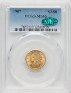 1907 $2.50 CAC Liberty Quarter Eagle PCGS MS65