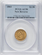 1861 $2.50 New Reverse Type 2 Liberty Quarter Eagle PCGS AU50