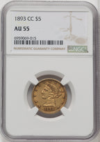 1893-CC $5 Liberty Half Eagle NGC AU55