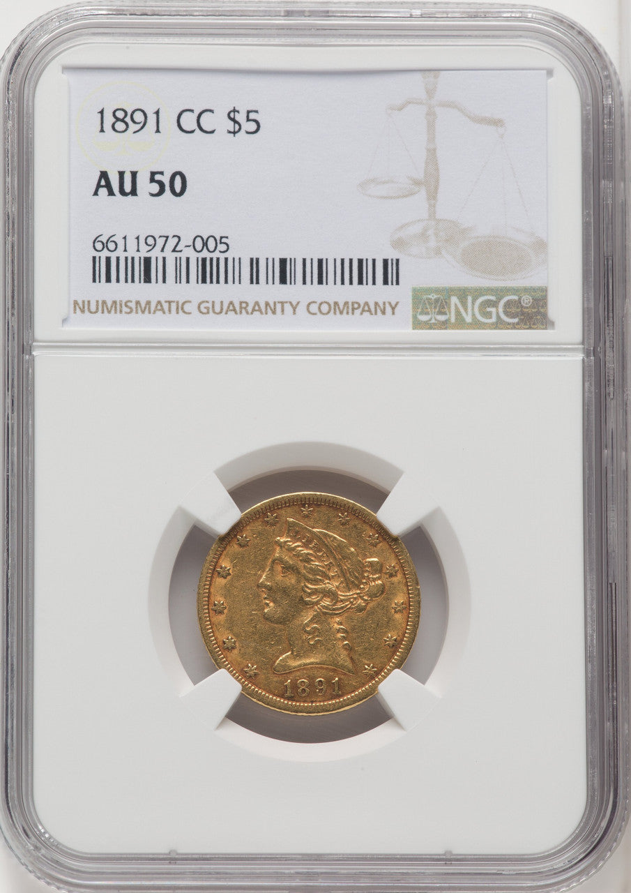 1891-CC $5 Liberty Half Eagle NGC AU50