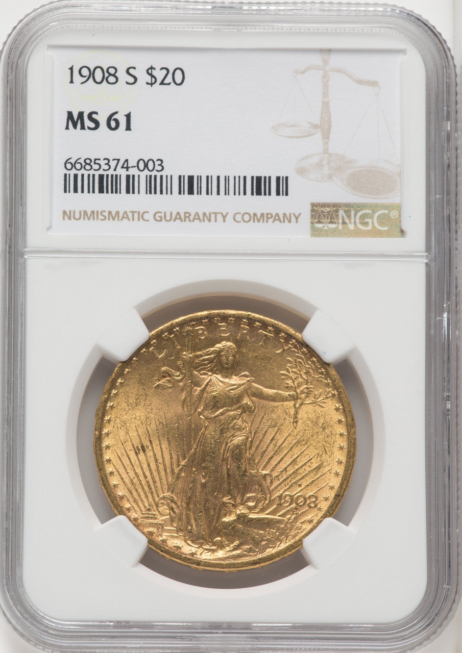 1908-S $20 Saint-Gaudens Double Eagle NGC MS61