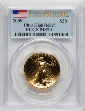 2009 $20 One-Ounce Gold Ultra High Relief First Strike FS Flag PCGS MS70