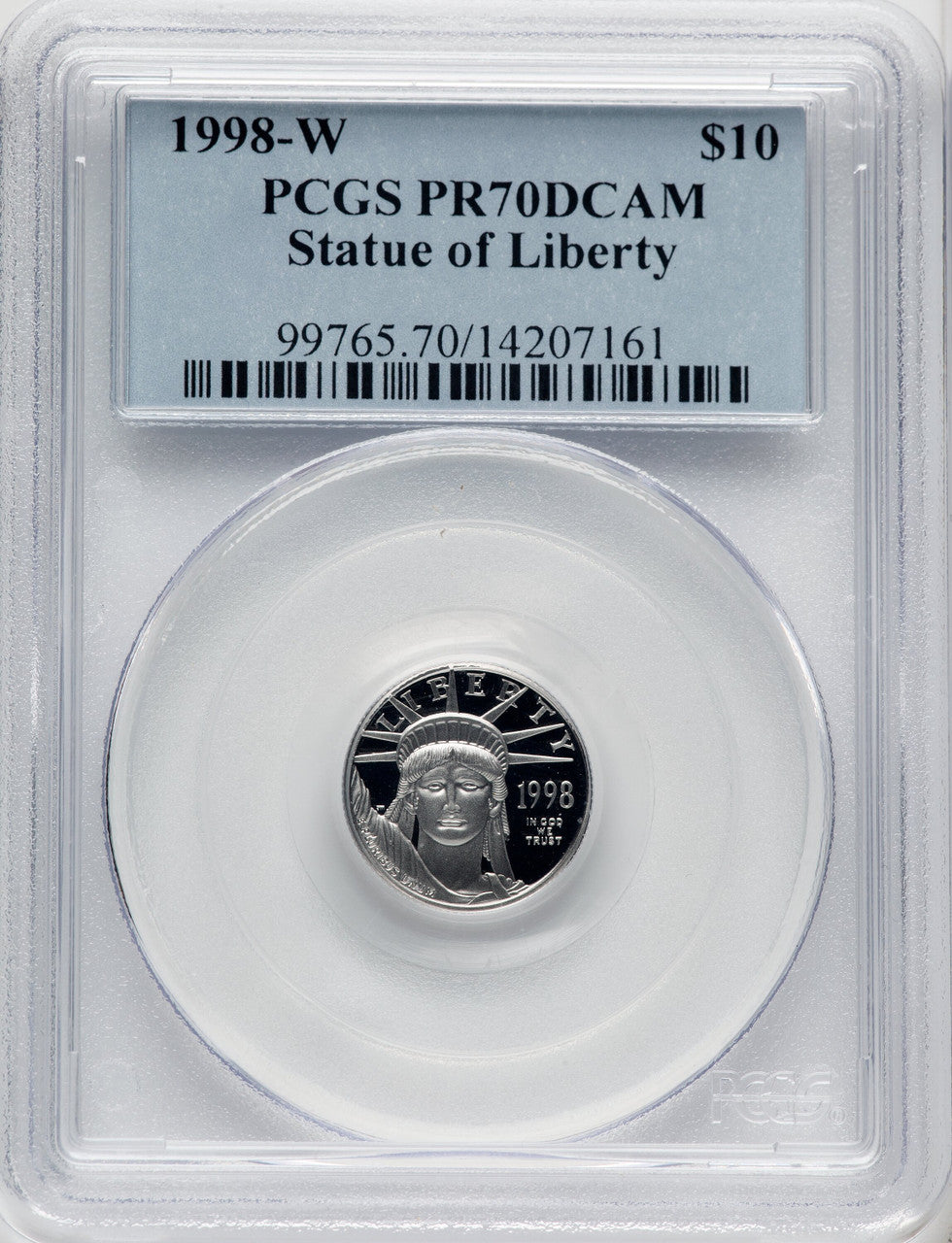 1998-W $10 Tenth-Ounce Platinum Blue Gradient PCGS PR70
