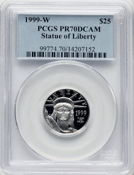 1999-W $25 Quarter-Ounce Platinum Eagle Statue of Liberty Blue Gradient PCGS PR70