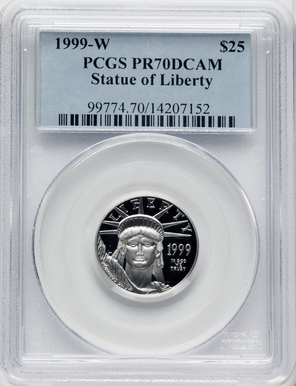 1999-W $25 Quarter-Ounce Platinum Eagle Statue of Liberty Blue Gradient PCGS PR70