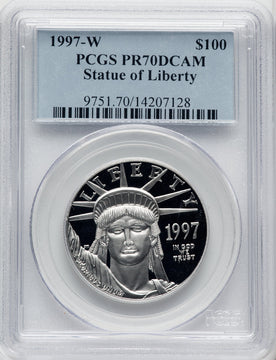 1997-W $100 One-Ounce Platinum Eagle Statue of Liberty Blue Gradient PCGS PR70