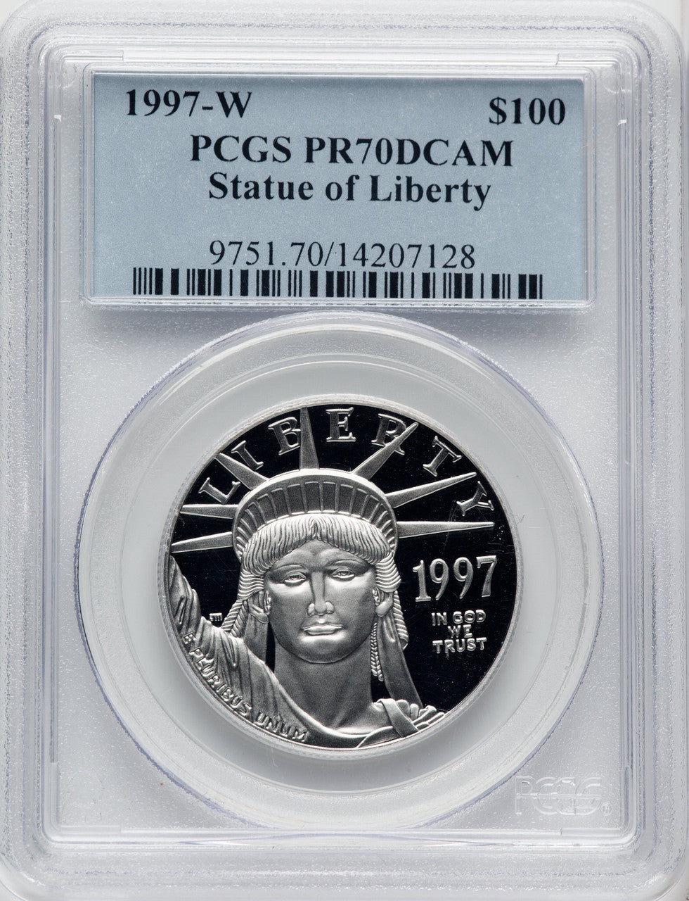 1997-W $100 One-Ounce Platinum Eagle Statue of Liberty Blue Gradient PCGS PR70