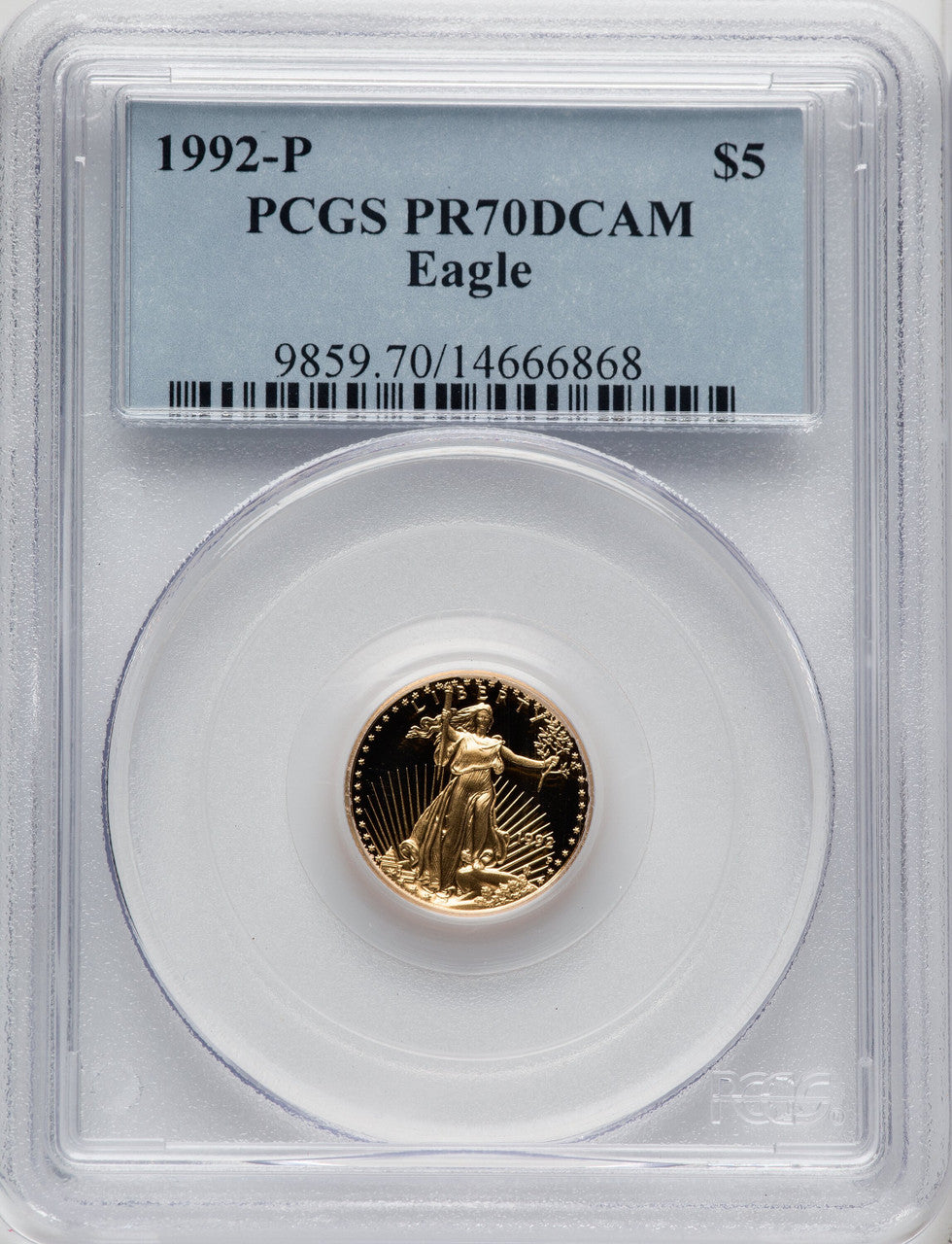 1992-P $5 Tenth-Ounce Gold Eagle Blue Gradient PCGS PR70