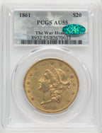1861 $20 CAC Liberty Double Eagle PCGS AU55