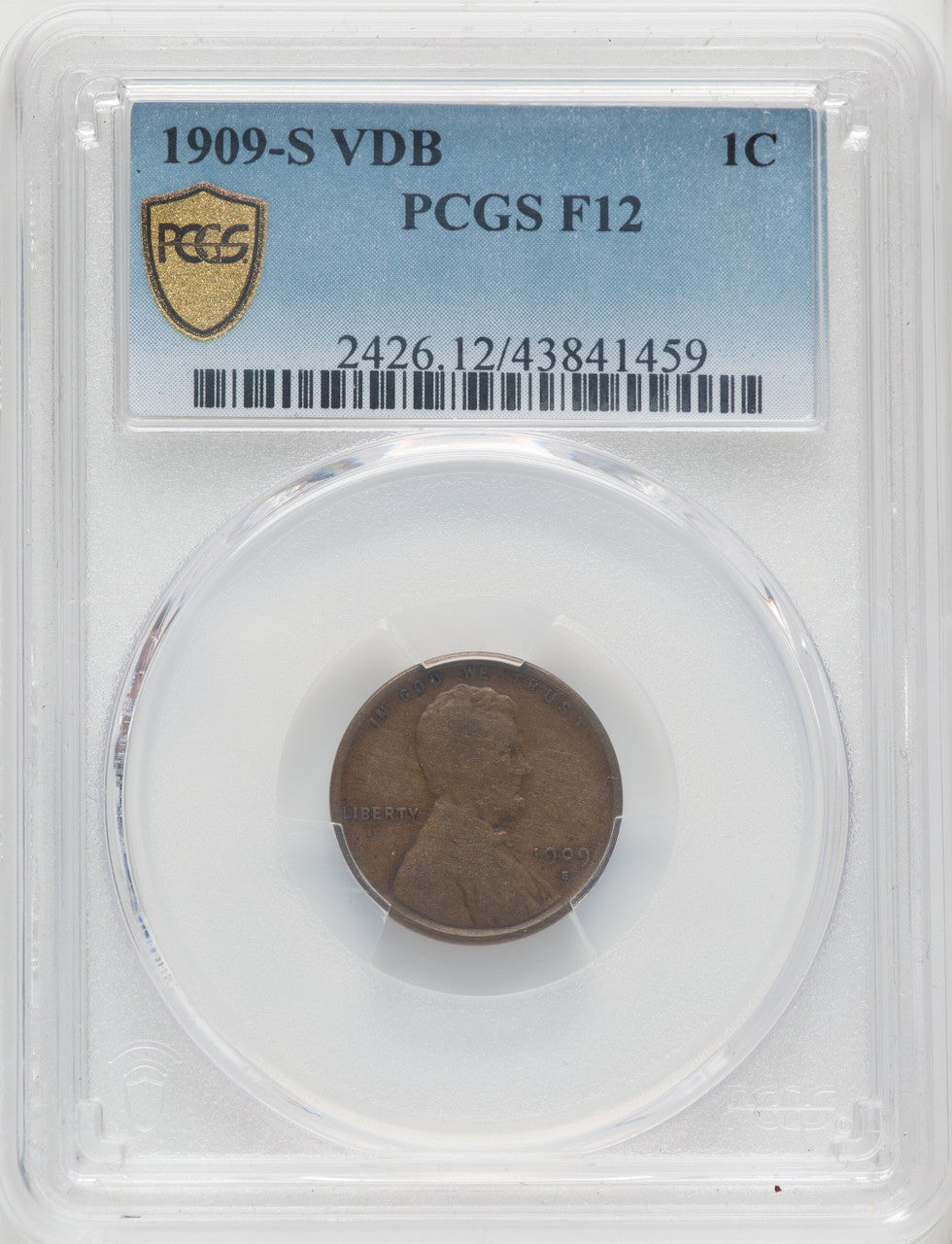 1909-S 1C VDB BN Lincoln Cent PCGS F12
