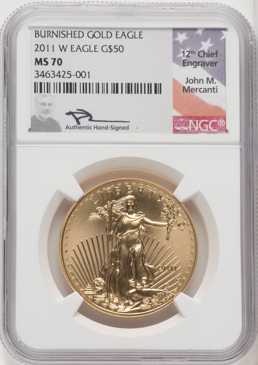 2011-W $50 One-Ounce Gold Eagle 25th Anniversary NGC MS70 Mercanti