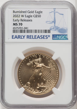 2022-W One-Ounce Gold Eagle Burnished FS ER Blue NGC MS70