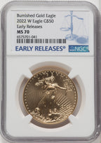 2022-W One-Ounce Gold Eagle Burnished FS ER Blue NGC MS70