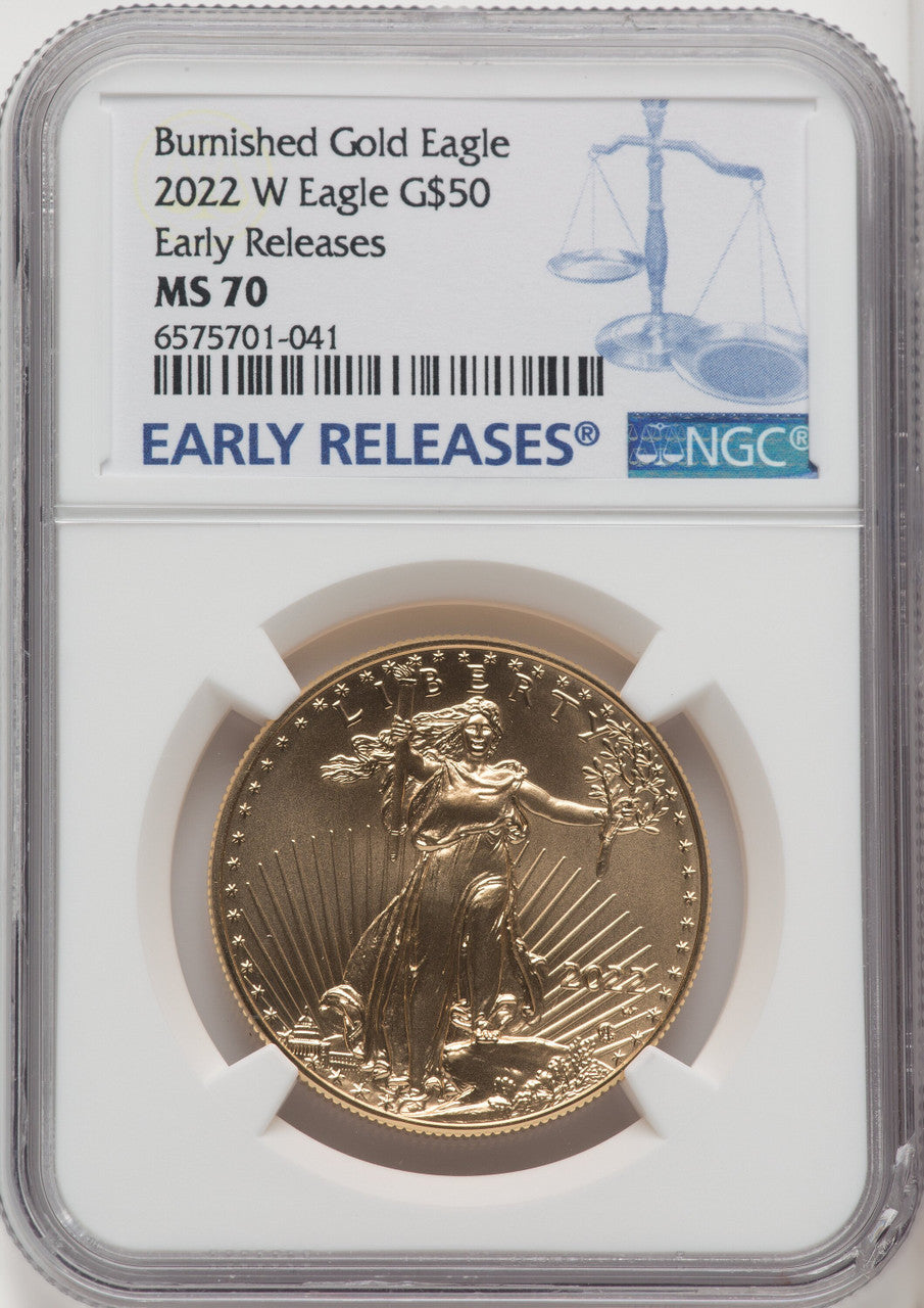 2022-W One-Ounce Gold Eagle Burnished FS ER Blue NGC MS70