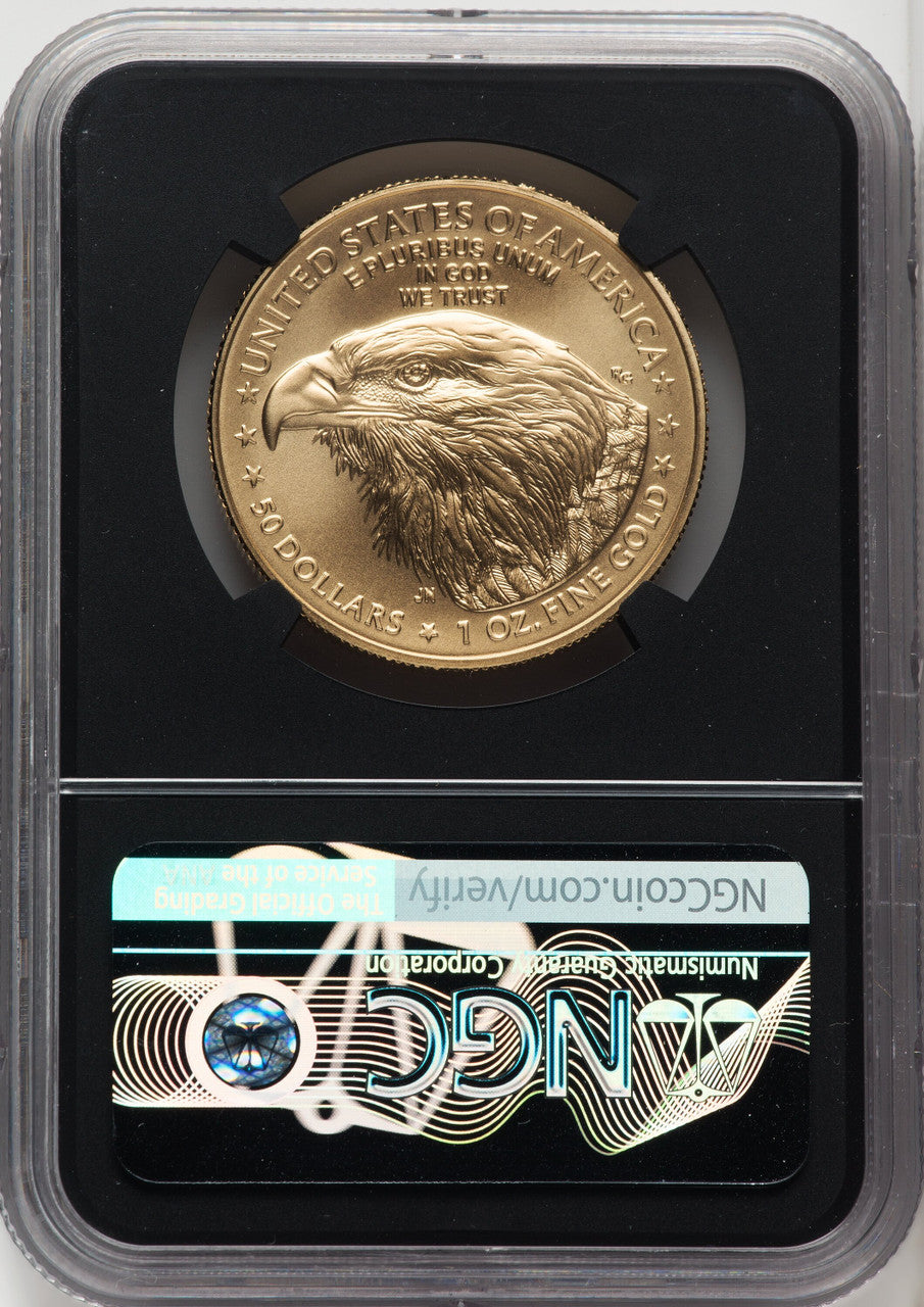 2023-W Burnished Gold Eagle 1 oz FDI Jennie Norris Blk Core NGC MS70