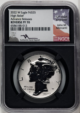 2022-W $25 Palladium Eagle Reverse Proof Advanced Release AR John Mercanti Blk Core NGC PF70