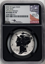 2022-W $25 Palladium Eagle Reverse Proof Advanced Release AR John Mercanti Blk Core NGC PF70