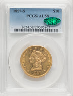 1857-S $10 CAC Liberty Eagle PCGS AU58