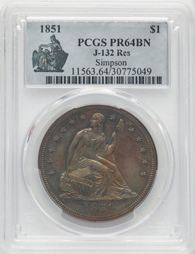 1851 Dollar Judd-132 BN Patterns PCGS MS64